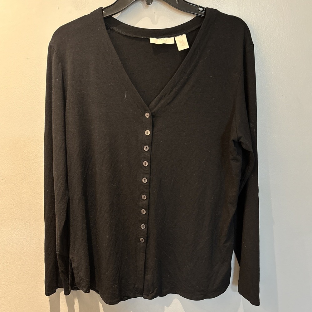 VTG  J.Jill Black Button Up Blouse Cardigan Women's‎ Size L Office Minimalist